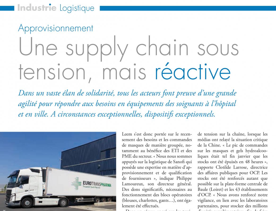 "Approvisionnement : Une supply chain sous tension, mais réactive" Pharmaceutiques, avril 2020